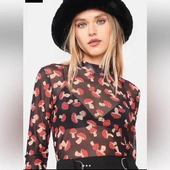 Dangerfield Mushroom Mesh Top Women’s Size 8 - Picture 2 of 16